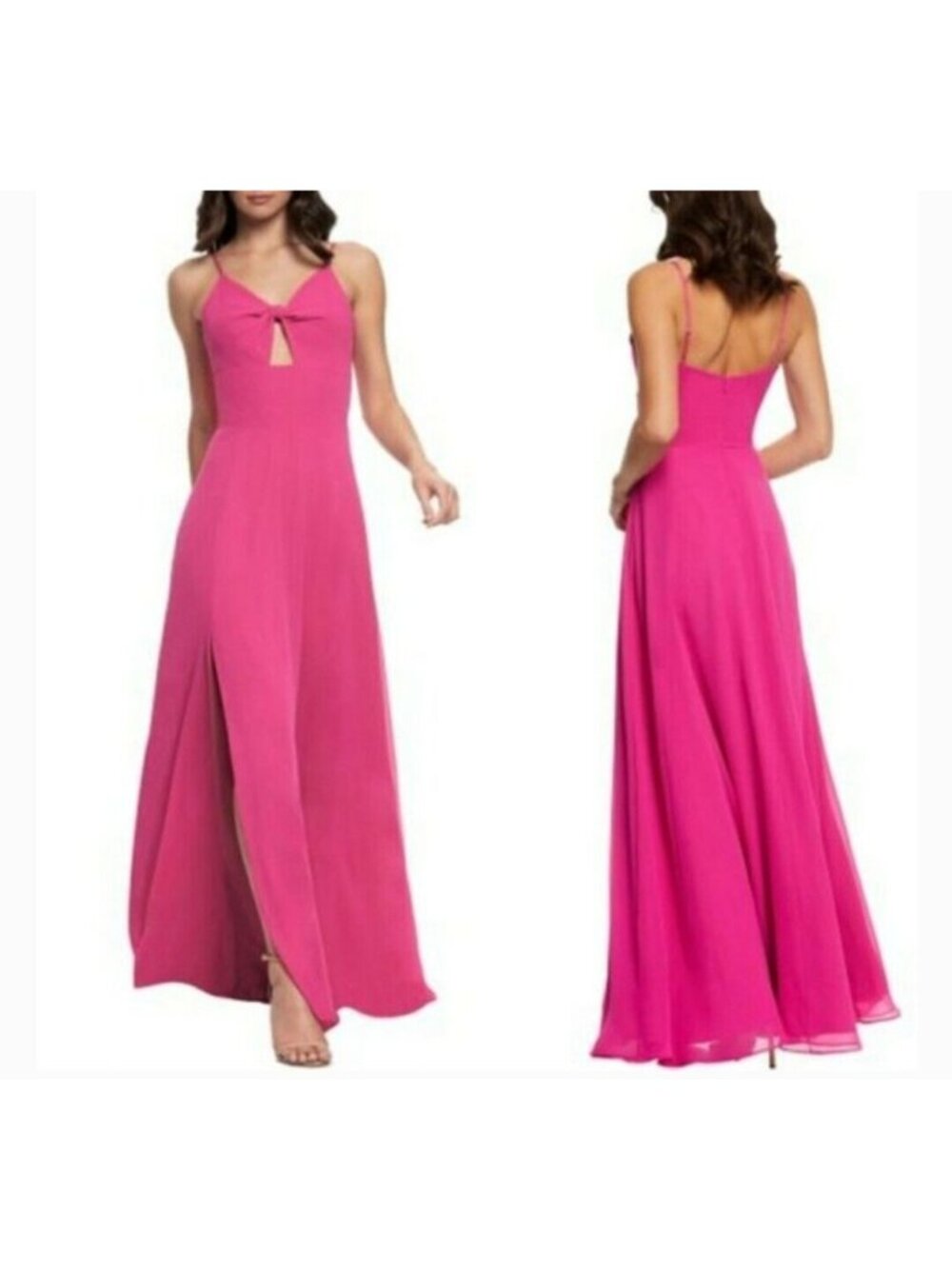 🆕DRESS THE POPULATION Cambria Twist Front Slit Gown Dress Fuchsia Medium 6-8 - Picture 2 of 9